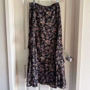 Black Maxi Skirt with Peach Floral Pattern